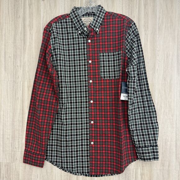 St. Johns Bay Shirt Mens Small Red Black Tartan Mashup Long Sleeve Button-Down - Picture 2 of 14